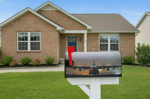 Aero Mail Covers magnetic mailbox cover featuring a C-130 aircraft night view on durable weather-resistant sailcloth.